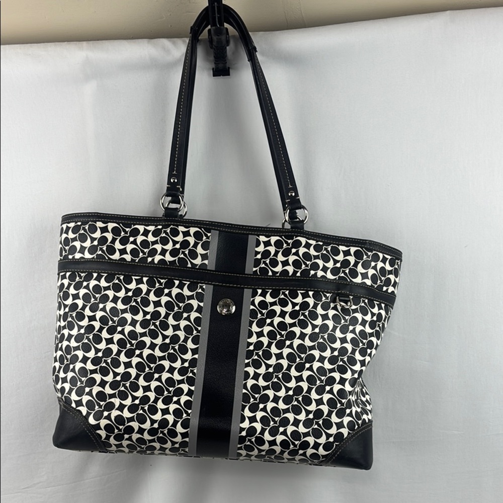 Coach Black and White Signature Geometric Tote